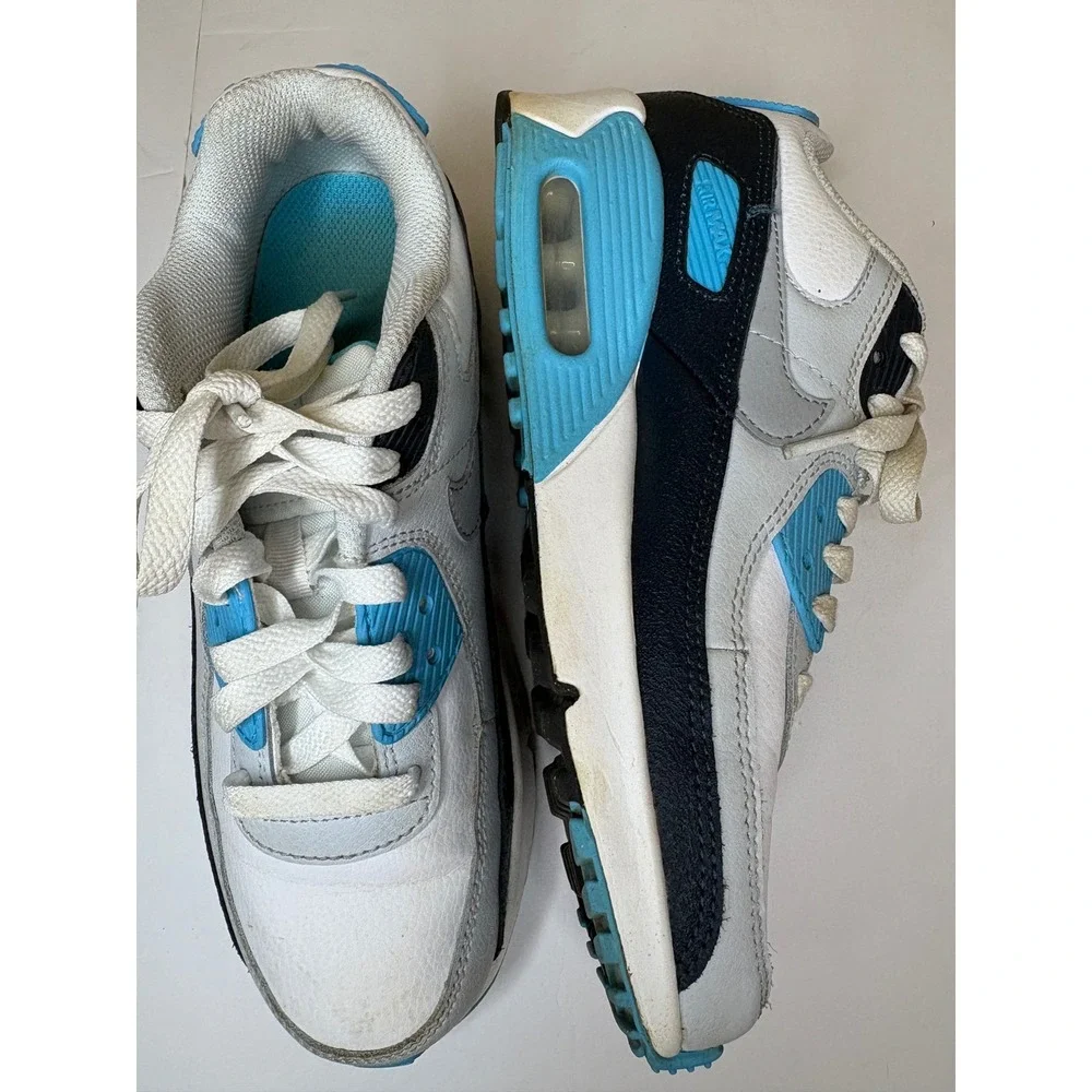 Nike Air Max 90 Kids White Black University Blue Sneakers HF6358-100 Size 3.5Y